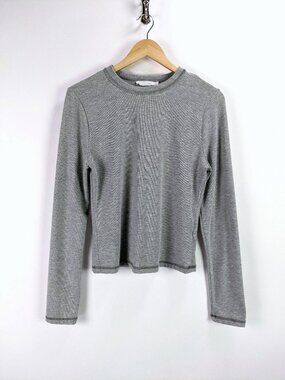 LUSH Womens Crewneck Long Sleeve Crop T-Shirt in Gray Size XL